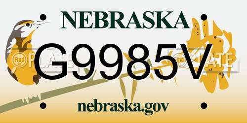 G9985V Nebraska License Plate