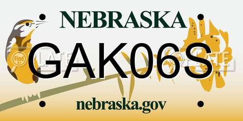 GAK06S Nebraska License Plate