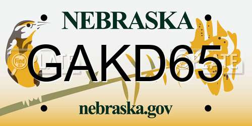 GAKD65 Nebraska License Plate