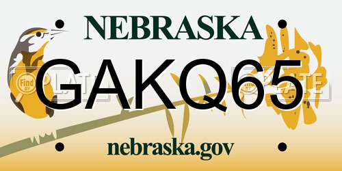 GAKQ65 Nebraska License Plate