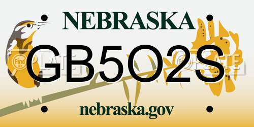 GB5O2S Nebraska License Plate