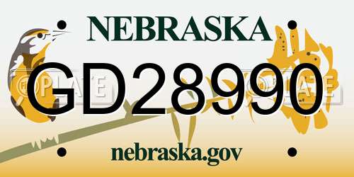 GD28990 Nebraska License Plate