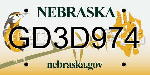 GD3D974 Nebraska License Plate