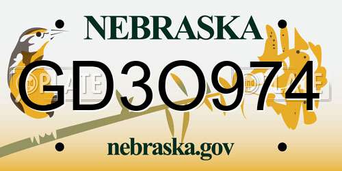 GD3O974 Nebraska License Plate
