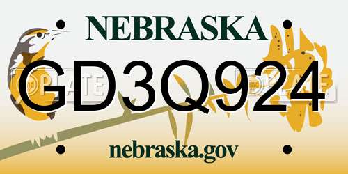 GD3Q924 Nebraska License Plate