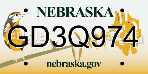 GD3Q974 Nebraska License Plate