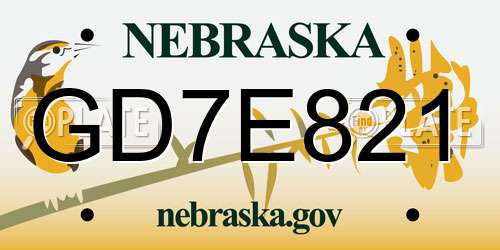 GD7E821 Nebraska License Plate