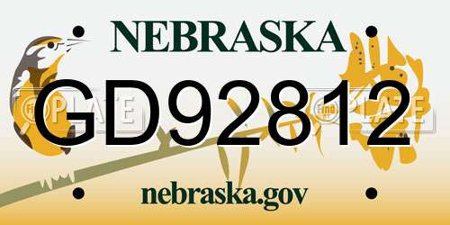 GD92812 Nebraska License Plate