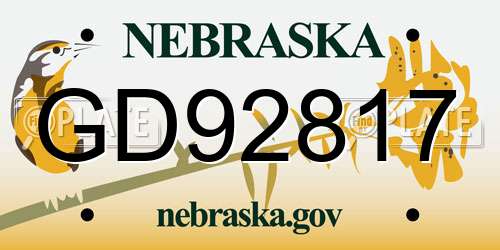 GD92817 Nebraska License Plate
