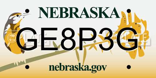 GE8P3G Nebraska License Plate
