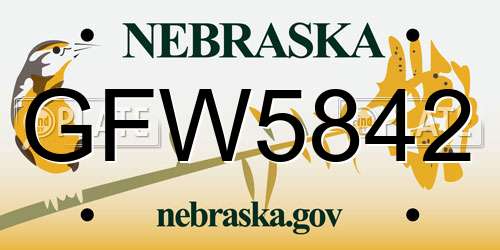 GFW5842 Nebraska License Plate