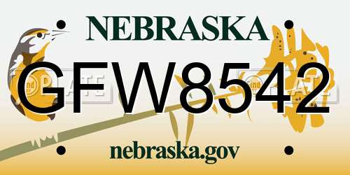 GFW8542 Nebraska License Plate