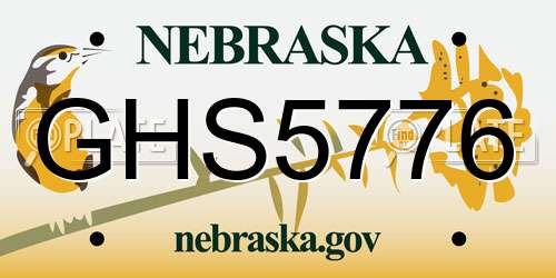 GHS5776 Nebraska License Plate
