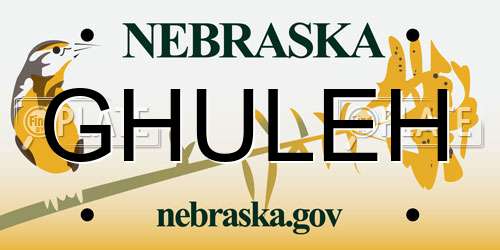 GHULEH Nebraska License Plate
