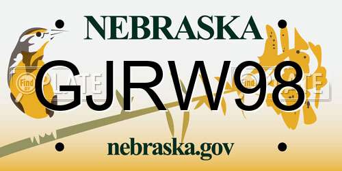 GJRW98 Nebraska License Plate