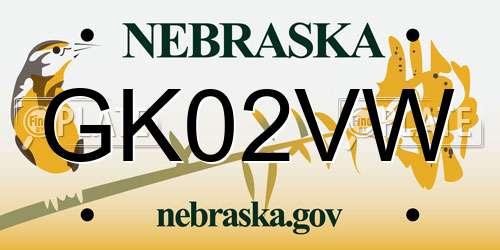 GK02VW Nebraska License Plate