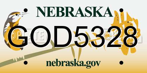 GOD5328 Nebraska License Plate