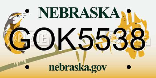 GOK5538 Nebraska License Plate