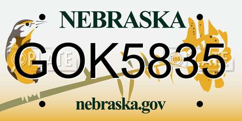 GOK5835 Nebraska License Plate