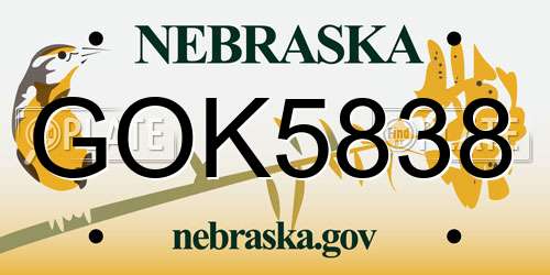 GOK5838 Nebraska License Plate