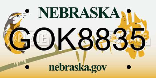 GOK8835 Nebraska License Plate