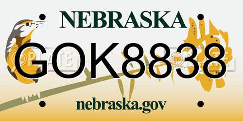 GOK8838 Nebraska License Plate
