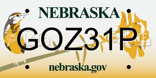 GOZ31P Nebraska License Plate