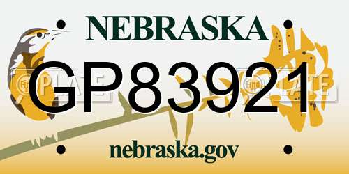 GP83921 Nebraska License Plate