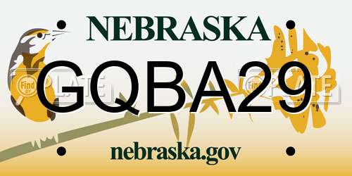 GQBA29 Nebraska License Plate