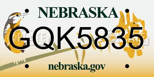 GQK5835 Nebraska License Plate
