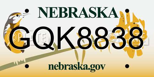 GQK8838 Nebraska License Plate