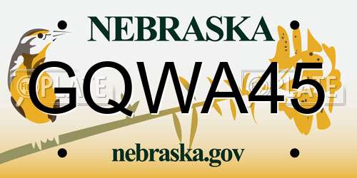 GQWA45 Nebraska License Plate