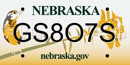 GS8O7S Nebraska License Plate