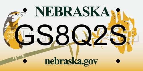 GS8Q2S Nebraska License Plate