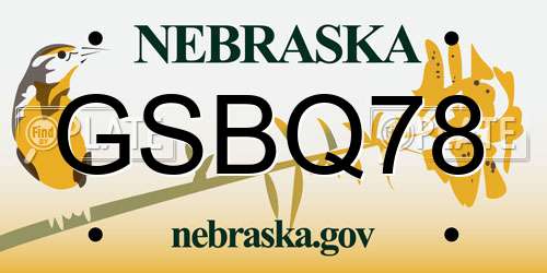 GSBQ78 Nebraska License Plate