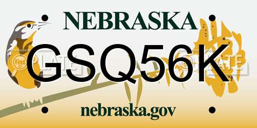 GSQ56K Nebraska License Plate
