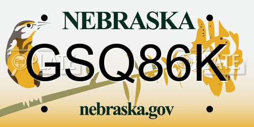 GSQ86K Nebraska License Plate
