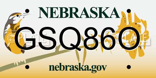GSQ86O Nebraska License Plate