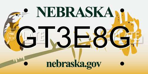 GT3E8G Nebraska License Plate