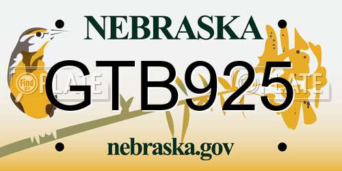 GTB925 Nebraska License Plate