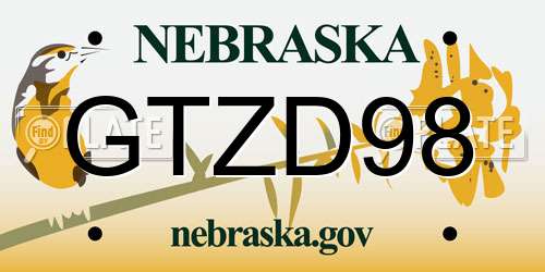 GTZD98 Nebraska License Plate