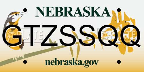 GTZSSQQ Nebraska License Plate