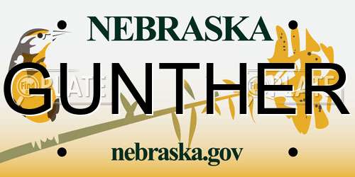 GUNTHER Nebraska License Plate
