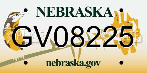 GV08225 Nebraska License Plate