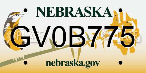GV0B775 Nebraska License Plate