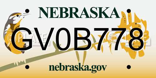 GV0B778 Nebraska License Plate