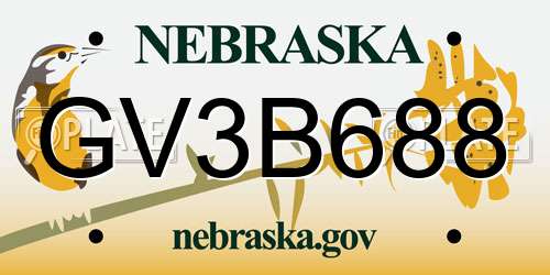 GV3B688 Nebraska License Plate