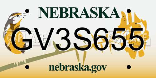 GV3S655 Nebraska License Plate