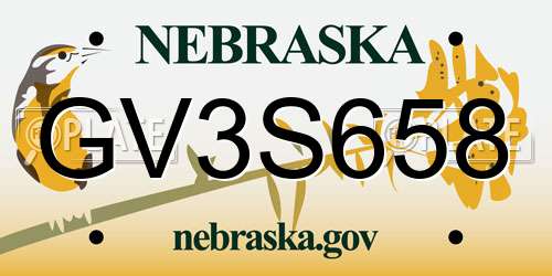 GV3S658 Nebraska License Plate