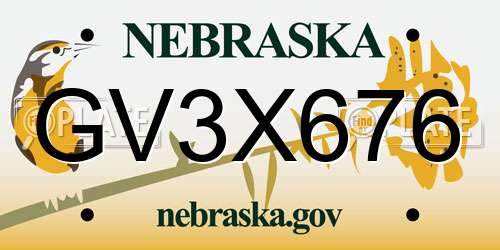 GV3X676 Nebraska License Plate
